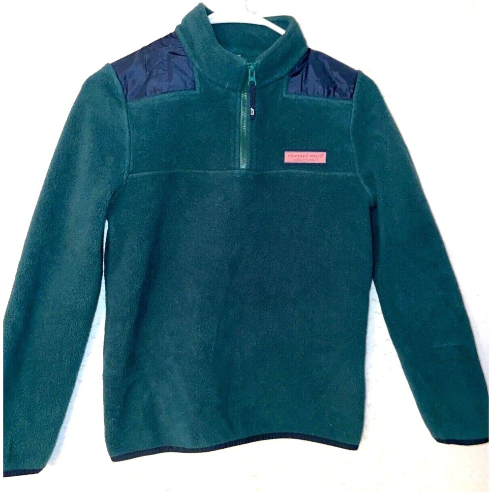 Vineyard Vines Quarter Zip Fleece Pullover Green Blue Sweatshirt Youth sz M